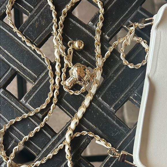 Quilted Cream IPhone Case with Gold Chain - Picture 8 of 10